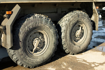 Truck wheels. Truck parts. Large wheels.