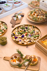 Gourmet food, snacks and finger food appetizers from different cuisines