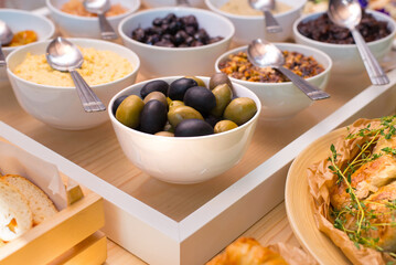 Gourmet food, snacks and finger food appetizers from different cuisines
