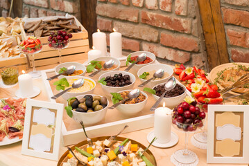 Gourmet food, snacks and finger food appetizers from different cuisines