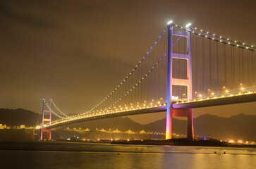 Fototapeta na wymiar View of a bridge in Hong Kong at night