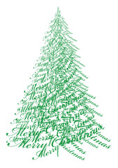 Typographic Christmas tree, unique design for cards, illustration over a transparent background, PNG image