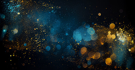 abstract background with Dark blue and gold particle. Christmas Golden light shine particles bokeh on navy blue background. Gold foil texture. Holiday concept. 