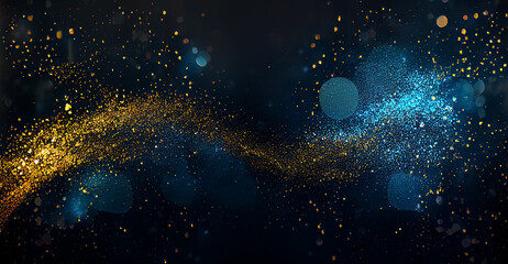 Abstract background with Dark blue and gold particle. Christmas Golden light shine particles bokeh on navy blue background. Gold foil texture. Holiday concept.  - obrazy, fototapety, plakaty