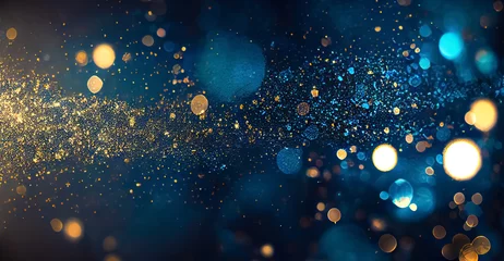 Tuinposter abstract background with Dark blue and gold particle. Christmas Golden light shine particles bokeh on navy blue background. Gold foil texture. Holiday concept.  © Viks_jin