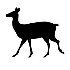 Vector hand drawn flat deer silhouette isolated on white background