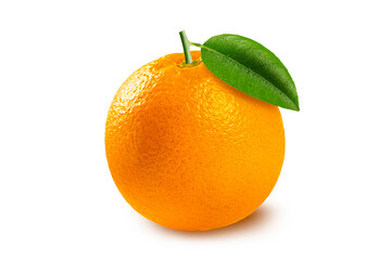 Orange with leaf isolated on white background.