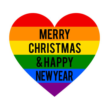 Rainbow heart for Christmas card, sticker, label tag, illustration over a transparent background, PNG image