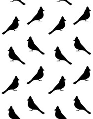 Vector seamless pattern of flat hand drawn red cardinal bird silhouette isolated on white background