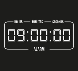 9 hours digital alarm. White and black time counter clock. Banner for schedules and appointments