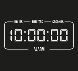 10 hours digital alarm. White and black time counter clock. Banner for schedules and appointments