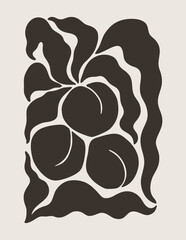 Abstract Floral Peach Fruit and Leaves Poster. Modern Botanical Print in Contemporary Minimalist Style. Groovy Vector