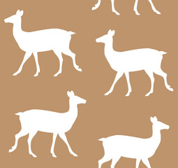 Vector seamless pattern of hand drawn flat deer isolated on brown background