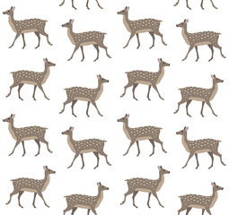 Vector seamless pattern of hand drawn flat deer isolated on white background