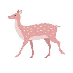 Vector hand drawn flat pink deer isolated on white background