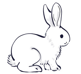 水墨画タッチのうさぎのイラスト