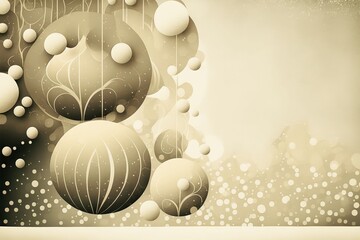 golden Christmas balls ivory background, copy space