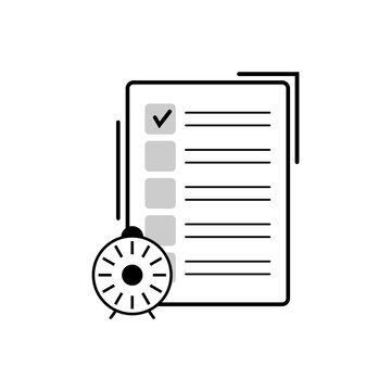 checklist clock icon. Business success. Line drawing. Time clock. Vector illustration. stock image.