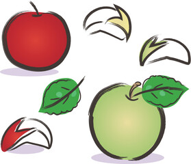 筆タッチのリンゴとうさぎリンゴのイラスト素材セット