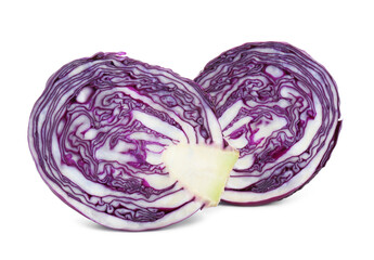 Fototapeta premium Halves of fresh red cabbage on white background