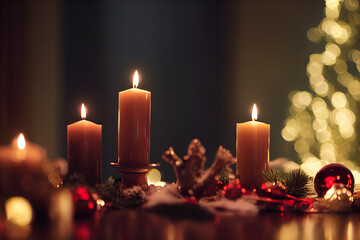 candles on the Christmas table with Christmas decorations