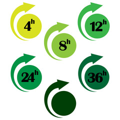 green circle arrow hour. Round clock. Time clock. Certificate design. Round business concept. Vector illustration. stock image. 