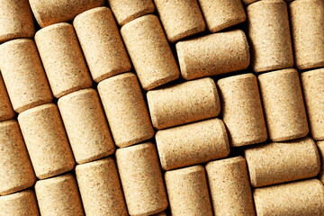 Many corks of wine bottles as background, top view