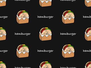 Fototapeta na wymiar Hamburger cartoon character seamless pattern on black background