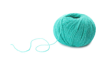 Soft turquoise woolen yarn isolated on white
