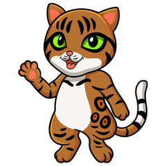 Fototapeta na wymiar Cute bengal cat cartoon waving hand