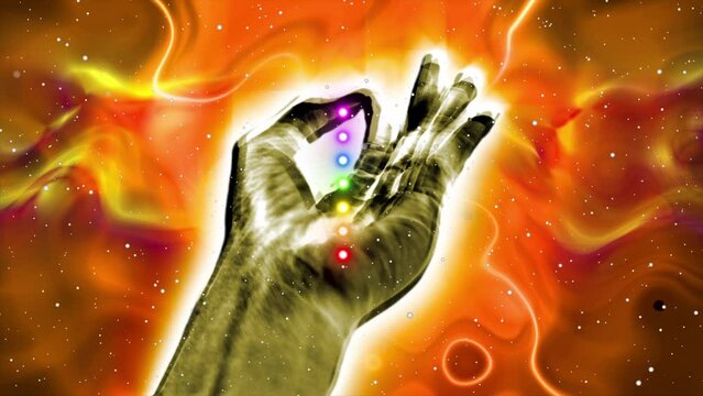 Yoga Finger Pose with 7 chakra color points