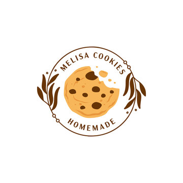 homemade cookie logo badge circle with floral element decoration frame