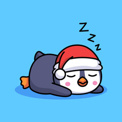 Penguin with Santa hat sleeping