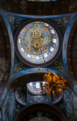 Painting from inside the dome of the Panteleimon Cathedral of the  Christian New Athos...