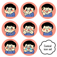 コミカルな表情の男性キャラクター　アイコンセット