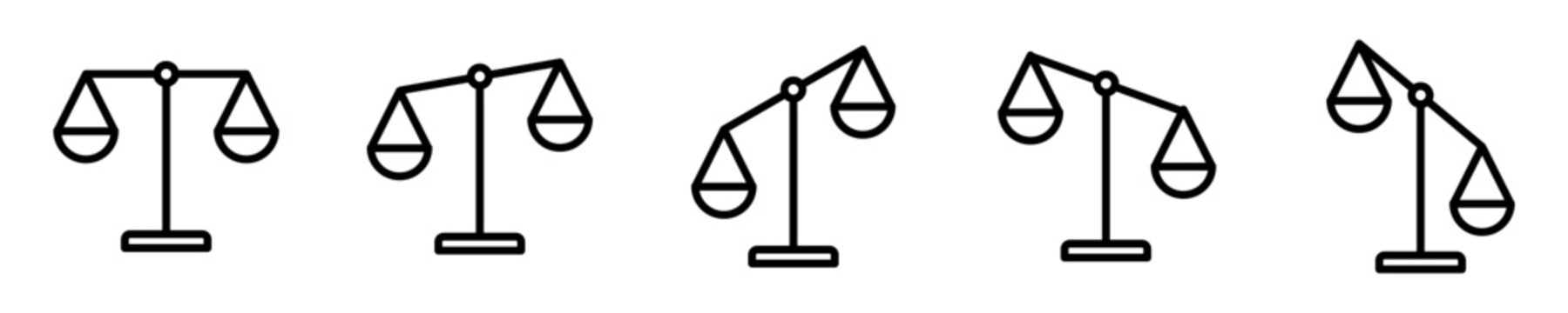 Conjunto de iconos de balanza. Concepto de justicia, peso, equilibrio, igualdad. Ilustraci&oacute;n vectorial