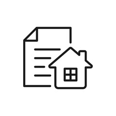 Property document. House and paper line icon isolated on white background. Vector illustration