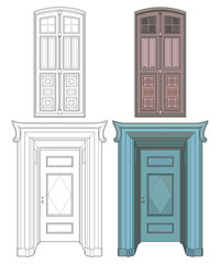 Set of old door vector art.  Old door isolated on white background. old door in line art style vector. for coloring book