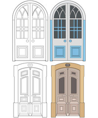 Set of old door vector art.  Old door isolated on white background. old door in line art style vector. for coloring book
