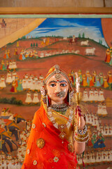 Jaisalmer, Rajasthan, India - 15th October 2019 : Beautiful Goddess Gori idol inside Rani ka Mahal, Jaisalmer fort. UNESCO world heritage site.