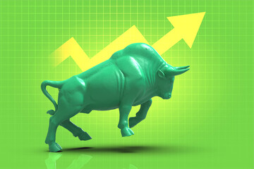 Bull run or bullish market trend or concept of bullish in stock market exchange 3d illustration