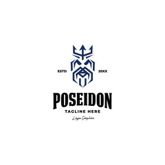 simple poseidon king with trident crown logo icon vector template