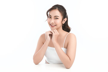 Beautiful young asian woman with clean fresh skin on white background, Face care, Facial treatment, Cosmetology, beauty and spa, Asian women portrait.