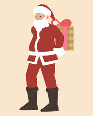 Fototapeta na wymiar flat vector, character design illustration. Standing Santa Claus with big gift box 