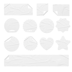 Set of White Stickers labels tags of different shapes creative design, isolated on white background