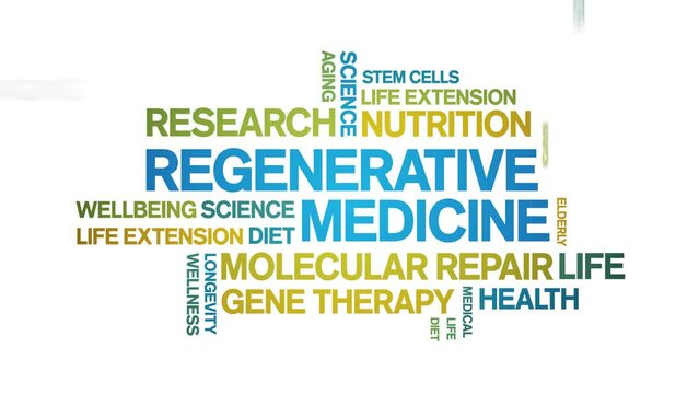 Regenerative Medicine animated tag word cloud;text design animation kinetic typography seamless loop.