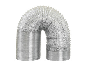 flexible air duct made of aluminum foil on white background