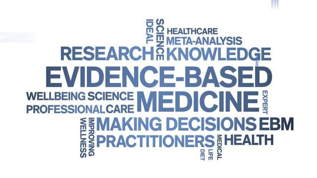 Evidence-Based Medicine animated tag word cloud;text design animation kinetic typography seamless loop.