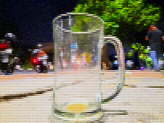 Abstract patchwork background, inside is a pattern similar to an empty glass cup.