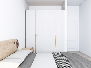 3D rendering, clean and tidy Nordic style bedroom design